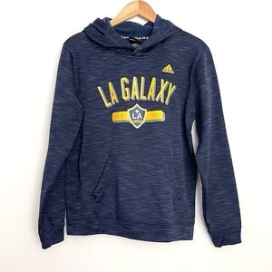 Adidas LA Galaxy Logo Pullover Hoodie size Large Blue Heathered